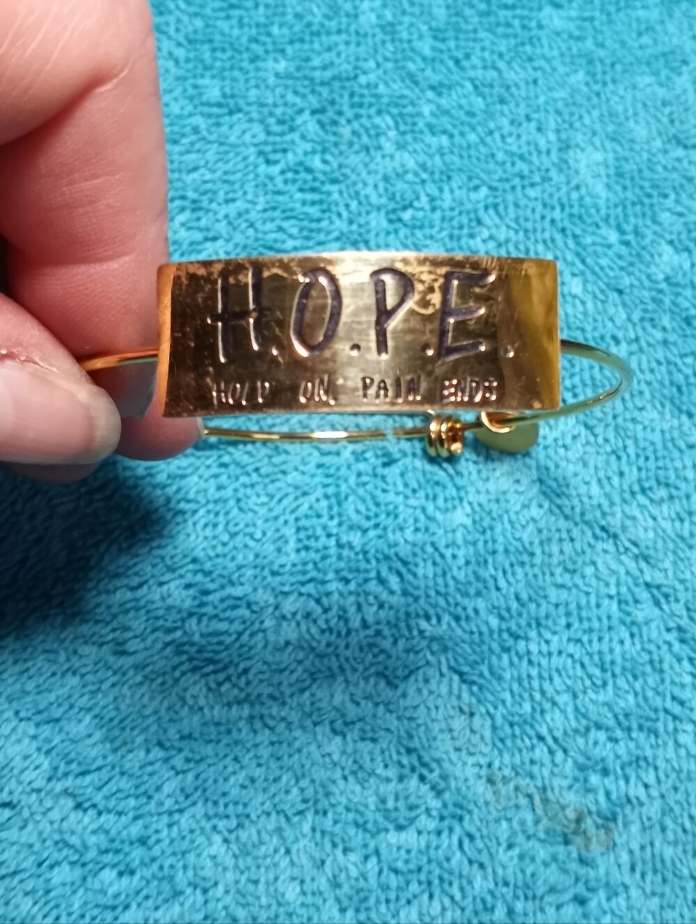 Gold Tone Adjustable Wire Hope Bangle Bracelet